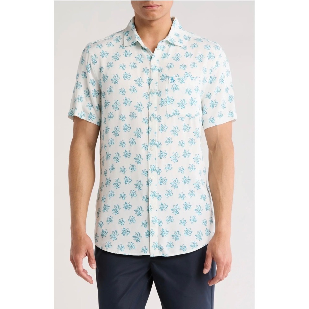 Original Penguin Mens XXL Short Sleeve Floral Button Down Shirt White OCWS2506